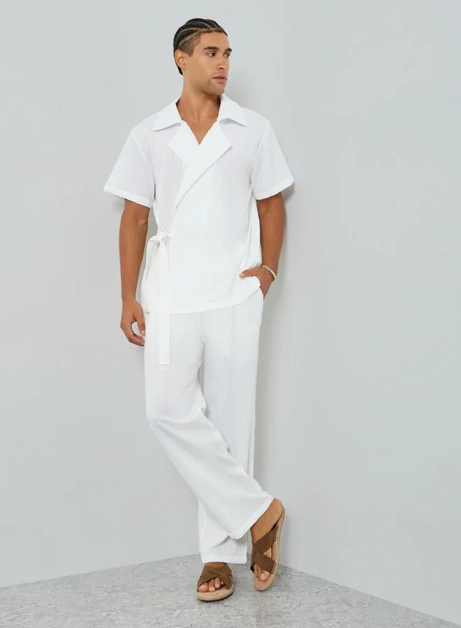 Take Two  Men Textured Wrap Front Shirt and Pants Set for Men | Best Price UAE